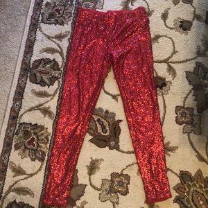 Red glitter leggings
